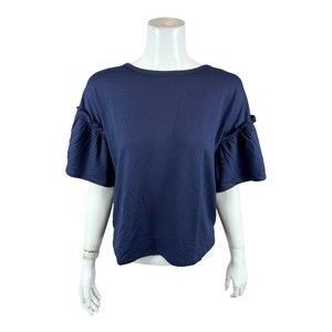 Candace Cameron Bure Ruffle-Sleeve French Terry Knit Top Midnight Medium Size